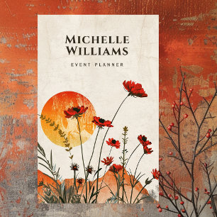 Enkelt Red Poppies Boho Wildblommor Sunset Visitkort