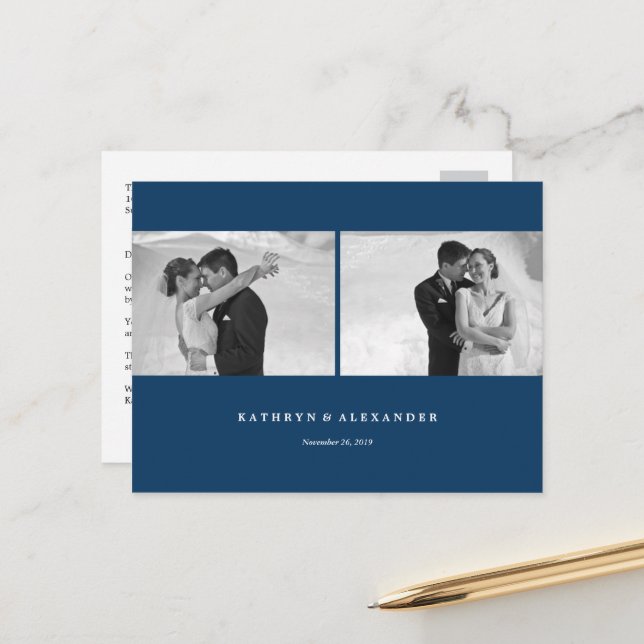 Enkelt rent blått foto Ram Bröllop Tack 2 Vykort (Fram/Back In Situ)