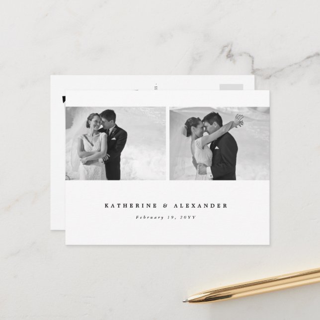 Enkelt, rent, vitt, Ram, Tack 2-foto Vykort (Fram/Back In Situ)