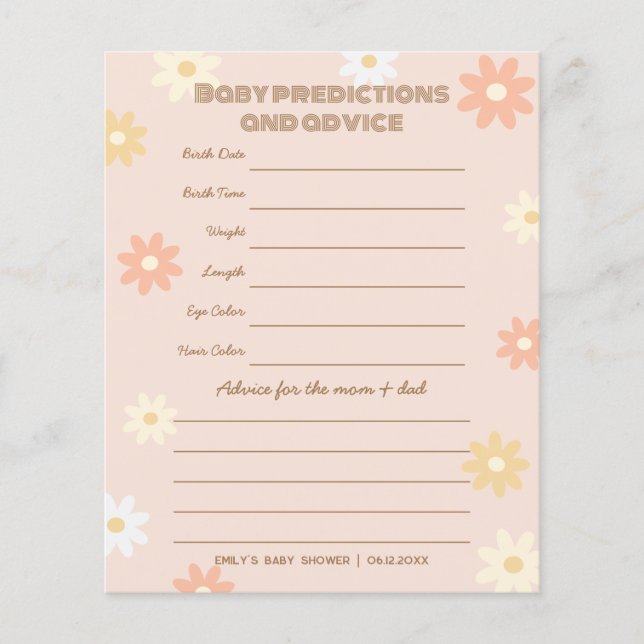 Enkelt Retro Boho Daisy Baby Shower Guessing Game (Framsida)