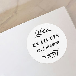 Enkelt Retro Botanical Gren Ex Libris Bookplate Runt Klistermärke