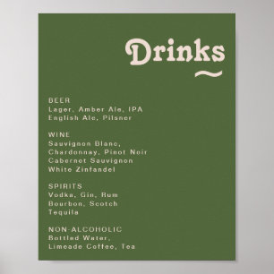 Enkelt Retro Oliv grönt Bröllop Drinks Menu-tecken Poster
