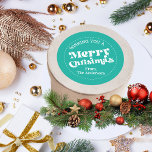 Enkelt Retro Teal-jul - stor Runt Klistermärke<br><div class="desc">Ett enkelt modernt klistermärke som säger "God jul" i ett trendig. Namn vid grund är en mall som kan bytas ut mot kostym i din familj,  ditt företag eller något annat ordspråk som du vill ha.</div>