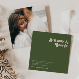 Enkelt Retro Vibe Oliv grönt kvadratiskt foto Bröl Inbjudningar
