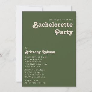 Enkelt Retro Vibes Oliv grönt Bachelorette Party Inbjudningar