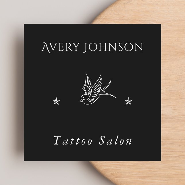 Enkelt ritad fågel & Stars Tattoo Artist Salon Mör Fyrkantigt Visitkort (Skapare uppladdad)