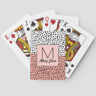 Enkelt ritat Polka dots på persikovit monogram Spelkort
