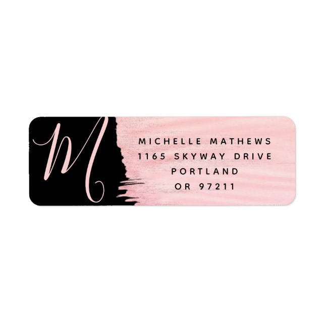 Enkelt Ro Guld Paint Monogram Business Black Returadress Etikett (Framsidan)