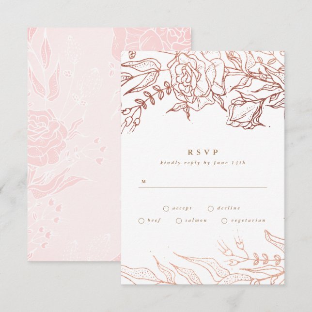 Enkelt Ro koppar Elegant Blommigt Bröllop i Guld OSA Kort (Fram/baksida)