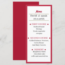 Enkelt rödfärgad Bröllop-middag Meny