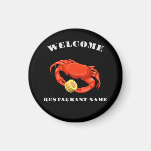 Enkelt rödkrabba maj-sjömatsrestauranger logotyp n magnet