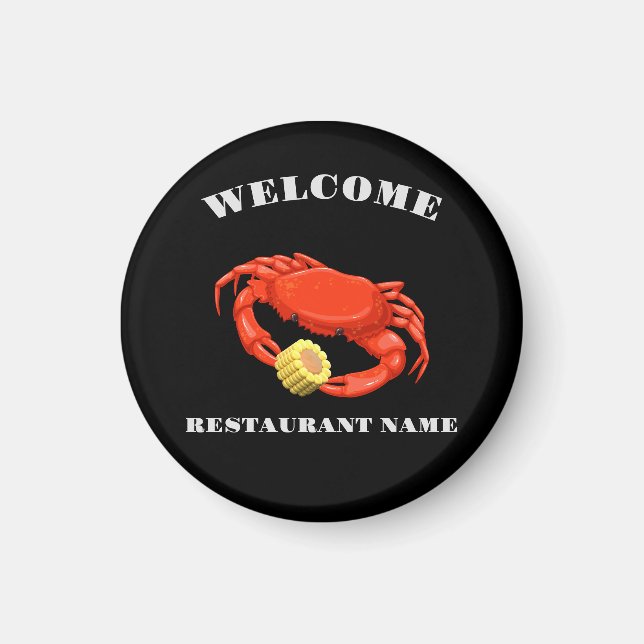 Enkelt rödkrabba maj-sjömatsrestauranger logotyp n magnet (Framsidan)