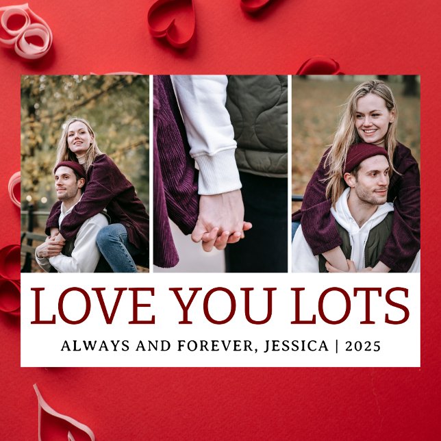 Enkelt romantiskt Kärlek par Valentines day 3-foto Julkort (Skapare uppladdad)