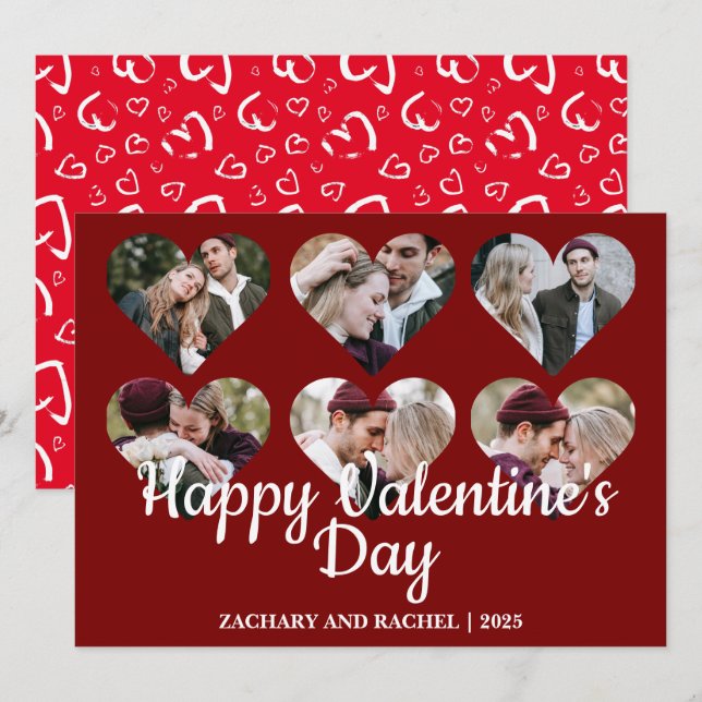 Enkelt romantiskt Kärlek par valentines day 6-foto Julkort (Fram/baksida)