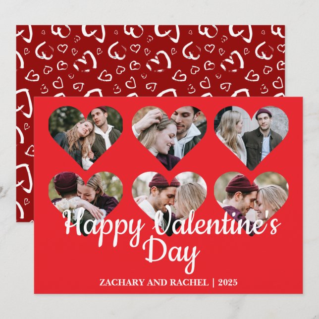 Enkelt romantiskt Kärlek par valentines day 6-foto Julkort (Fram/baksida)