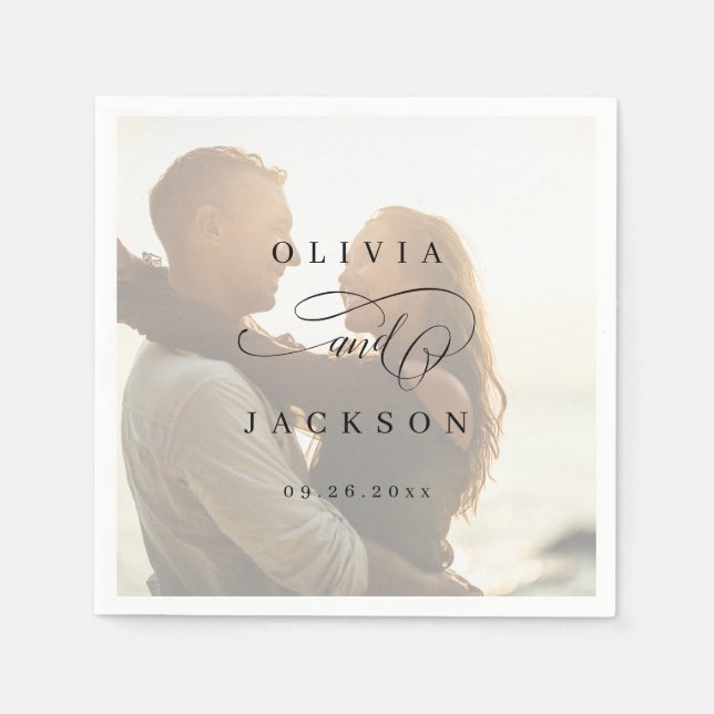 Enkelt romantiskt skript för elegant, bröllop pappersservett (Framsidan)