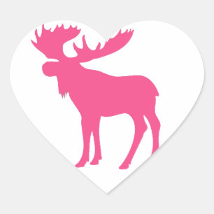 Enkelt rosa älgsymbol hjärtformat klistermärke