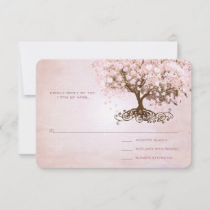 Enkelt Rosa Hjärtblad Träd Bröllop RSVP OSA Kort