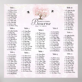 Enkelt Rosa Hjärtblad Träd Kärlek Fågel Bröllop Poster