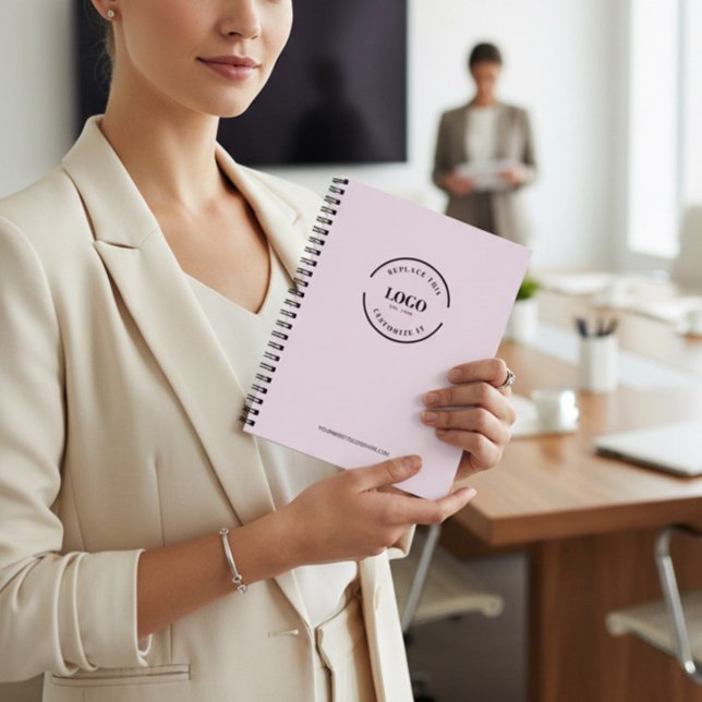 Enkelt Rosa Minimalistiskt Anpassat Logotyp Varumä Anteckningsbok (custom MODERN PINK BUSINESS NOTEBOOK WITH LOGO AND WEBSITE)