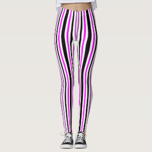 Enkelt Rosa och svart Lodrät Rand på Vita Leggings