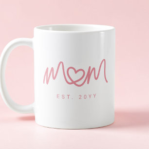 Enkelt Rosa Skript Hjärtan Söt Mamma Establerad Kaffemugg