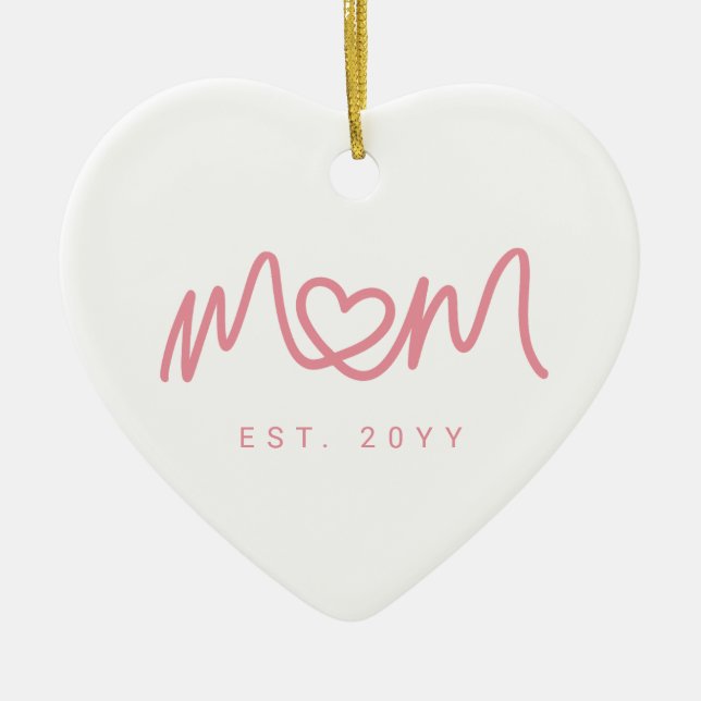 Enkelt Rosa Skript Hjärtat Söt Ny Mamma Establerad Julgransprydnad Keramik (Framsidan)