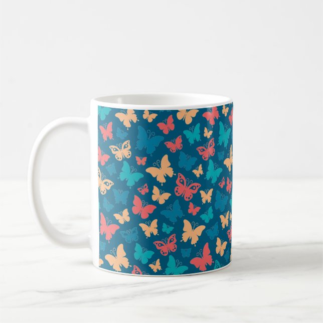 Enkelt Rosa turkos blue Butterfly mönster Kaffemugg (Vänster)