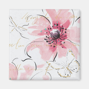 Enkelt rosa vattenfärgblommigt magnet