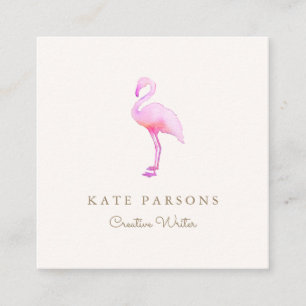Enkelt Rosa Watercolor Flamingo Fyrkantigt Visitkort