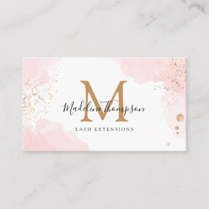 Enkelt Rosa Watercolor Guld Stänk Monogram Visitkort