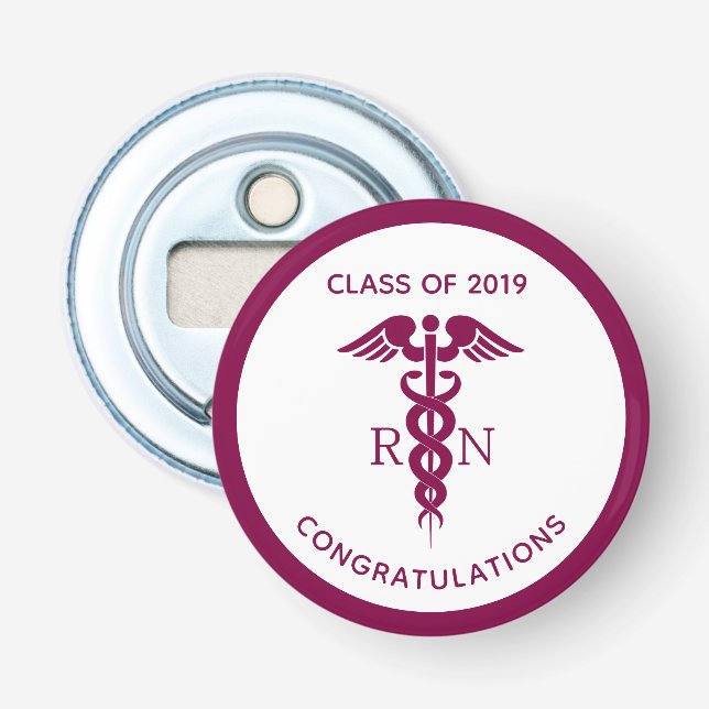 Enkelt rött Caduceus Sjuksköterska med medicinsk s Flasköppnare (Framsidan)