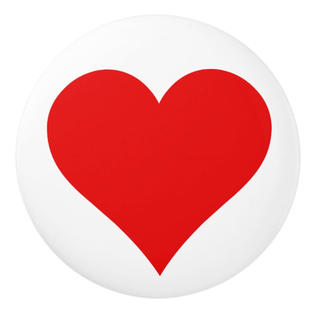 Enkelt rött hjärta på vit bakgrund keramisk dragni knopp (Framsidan)