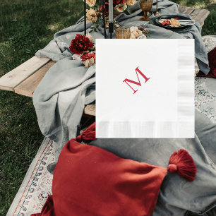 Enkelt rött monogram mynt luncheon pappersservett
