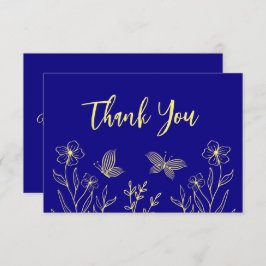 Enkelt royal av blomma från guld, blått bröllop tack kort