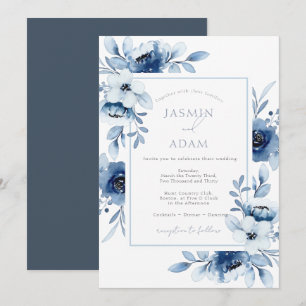 Enkelt Royal Blue Opulence Blommigt Bröllop Inbjudningar