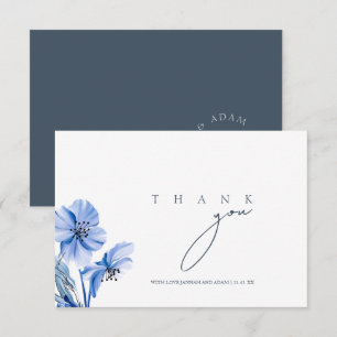 Enkelt Royal Blue Opulence Blommigt Bröllop Tack Kort
