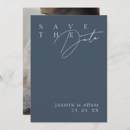 Enkelt Royal Blue Opulence Modern Photo Bröllop Spara Datumet