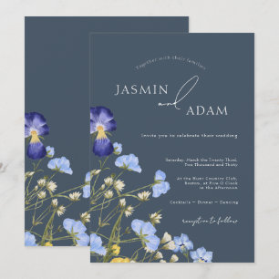 Enkelt Royal Blue Opulence Wildblommor Bröllop Inbjudningar