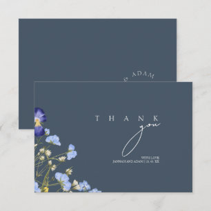 Enkelt Royal Blue Opulence Wildblommor Bröllop Tack Kort