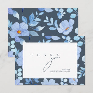 Enkelt Royal Blue Opulence Wildblommor Bröllop Tack Kort