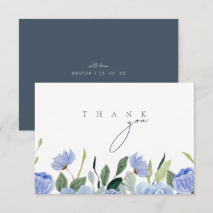 Enkelt Royal Blue Opulence Wildblommor Bröllop Tack Kort