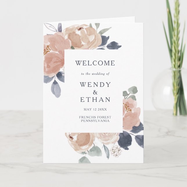 Enkelt Rustic Blommigt-mappat Bröllopsprogram Program (Framsida)