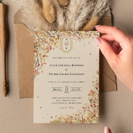 Enkelt Rustic Fall Beige Bröllop Monogram Inbjudningar