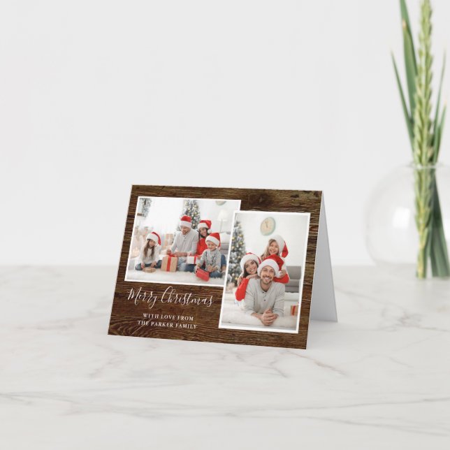 Enkelt Rustic-utseende två foto-God jul Helgkort (Framsida)