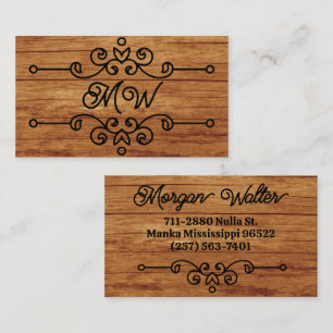 Enkelt Rustic Wood Flourish Monogram Vintage Retro Visitkort