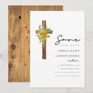 Enkelt Rustic Wooden Kor Flower Greenery Bröllop Spara Datumet