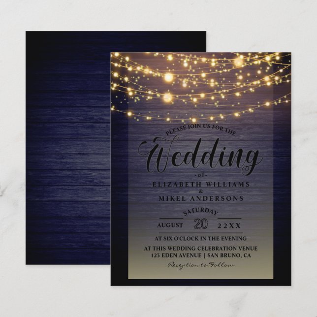 Enkelt Rustik Trä Mörka Ljus Sträng bröllop  Inbjudningar (Fram/baksida)