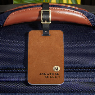 Enkelt Sable Leather Guld Monogram Bagagebricka