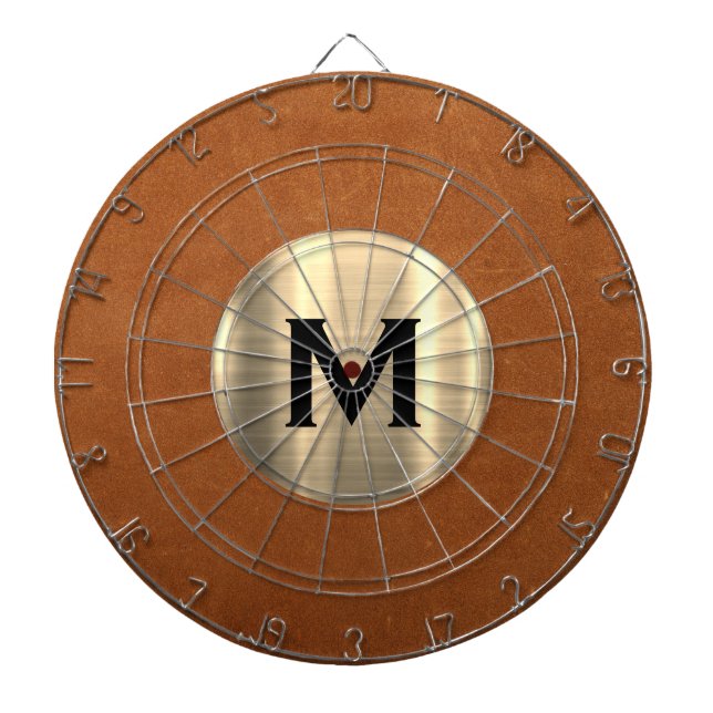 Enkelt Sable Leather Guld Monogram Darttavla (Framsidan)